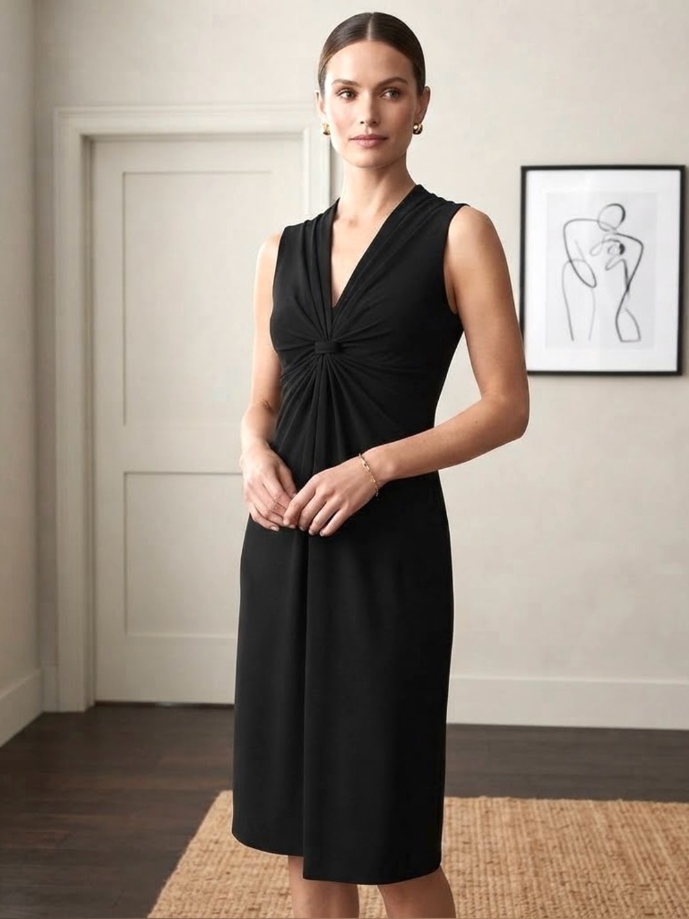 JOSEF Knot front sleeveless little black sheath dress - Size S